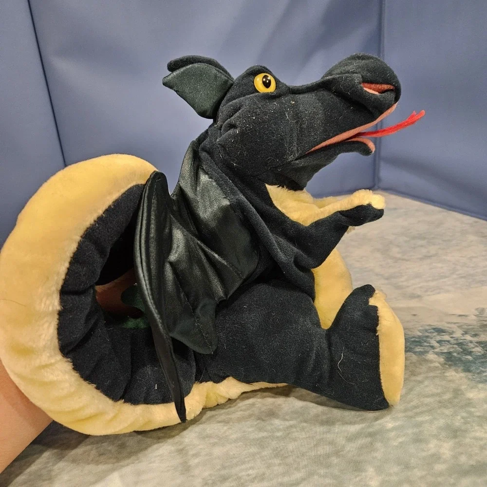 Folkmanis Dragon Hand Puppet Dark Green Black Plush‎ Fantasy Puppet Toy